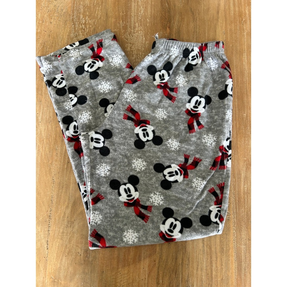 Disney Mickey Mouse Fleece Pajama Pants Gray Snowflake Print Size Medium